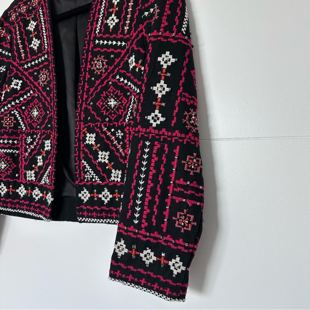 ZARA Ethnic Boho Embroidered Jacket Red Black Beaded Embellished Medium - Picture 4 of 16